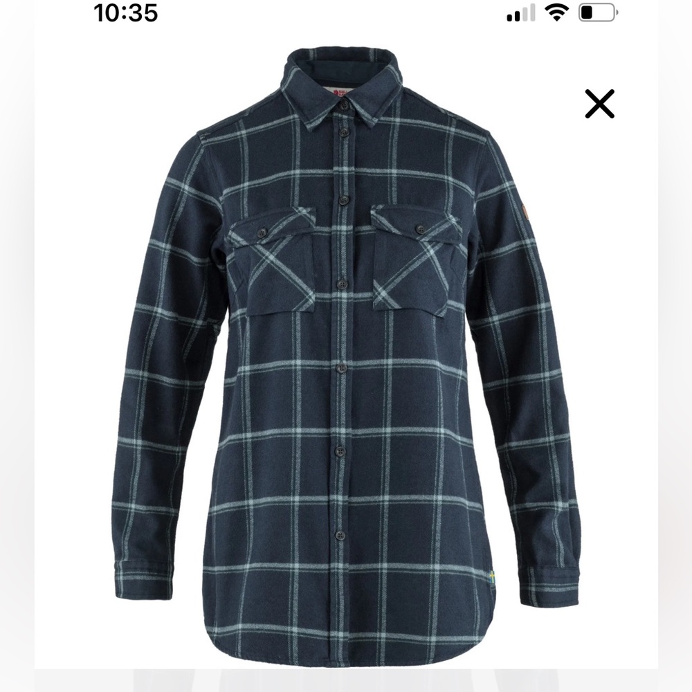 Fjallraven Women’s  OVIK Flannel L/S Button Shirt Navy Blue Small Comfort Fit